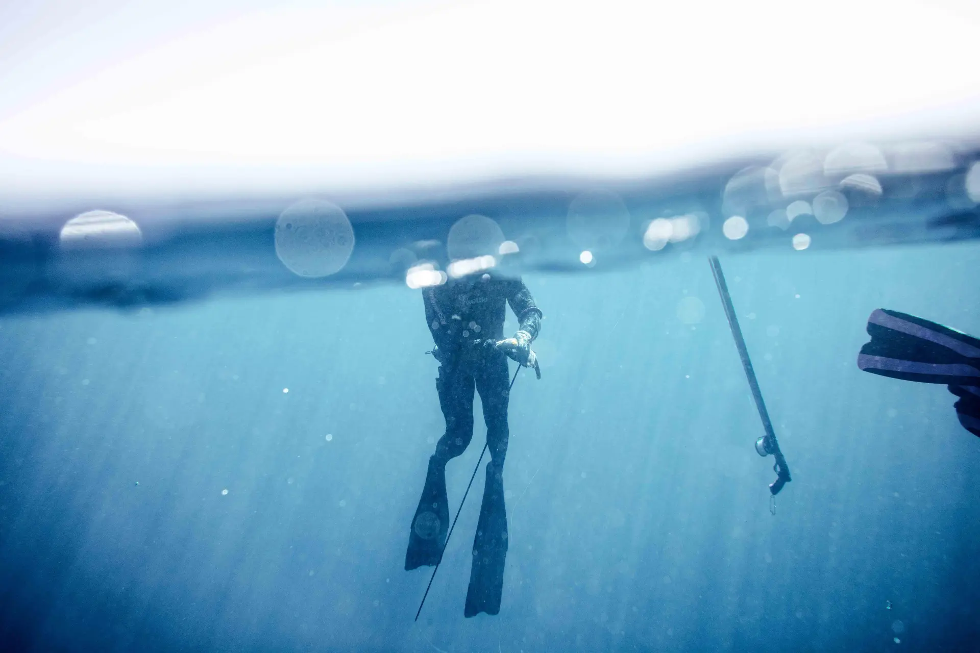 Freediving in deep blue water
